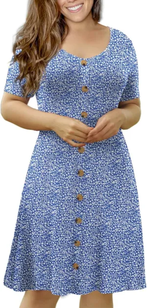 VOIANLIMO Womens Summer Plus Size Short Sleeve Button Down Causal Dress