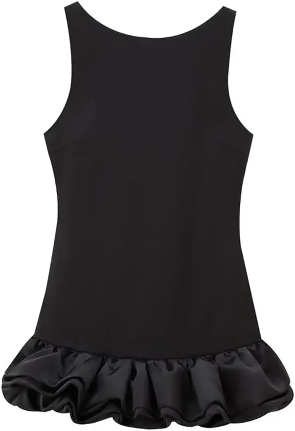 Vsadsau Women's Sleeveless Backless Dress Crewneck Ruffle Layered Slim Party Mini Dresses
