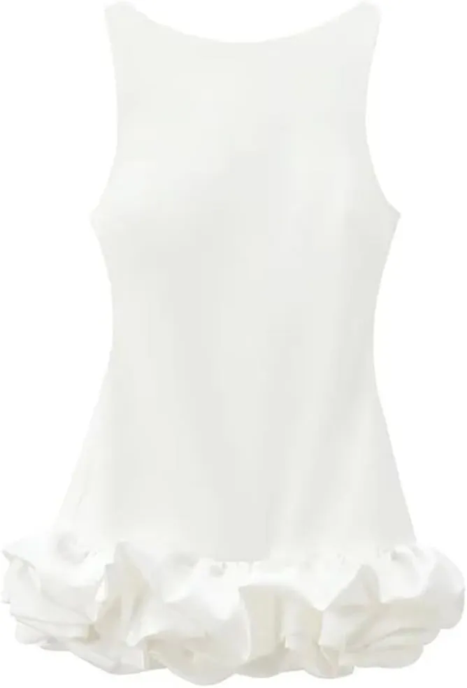 Vsadsau Women's Sleeveless Backless Dress Crewneck Ruffle Layered Slim Party Mini Dresses