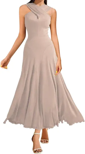 Wedding Guest Dresses for Women Sexy Cross Wrap Maxi Dress Ladies Evening Prom Dress Cocktail Long Gown Ruffle Hem