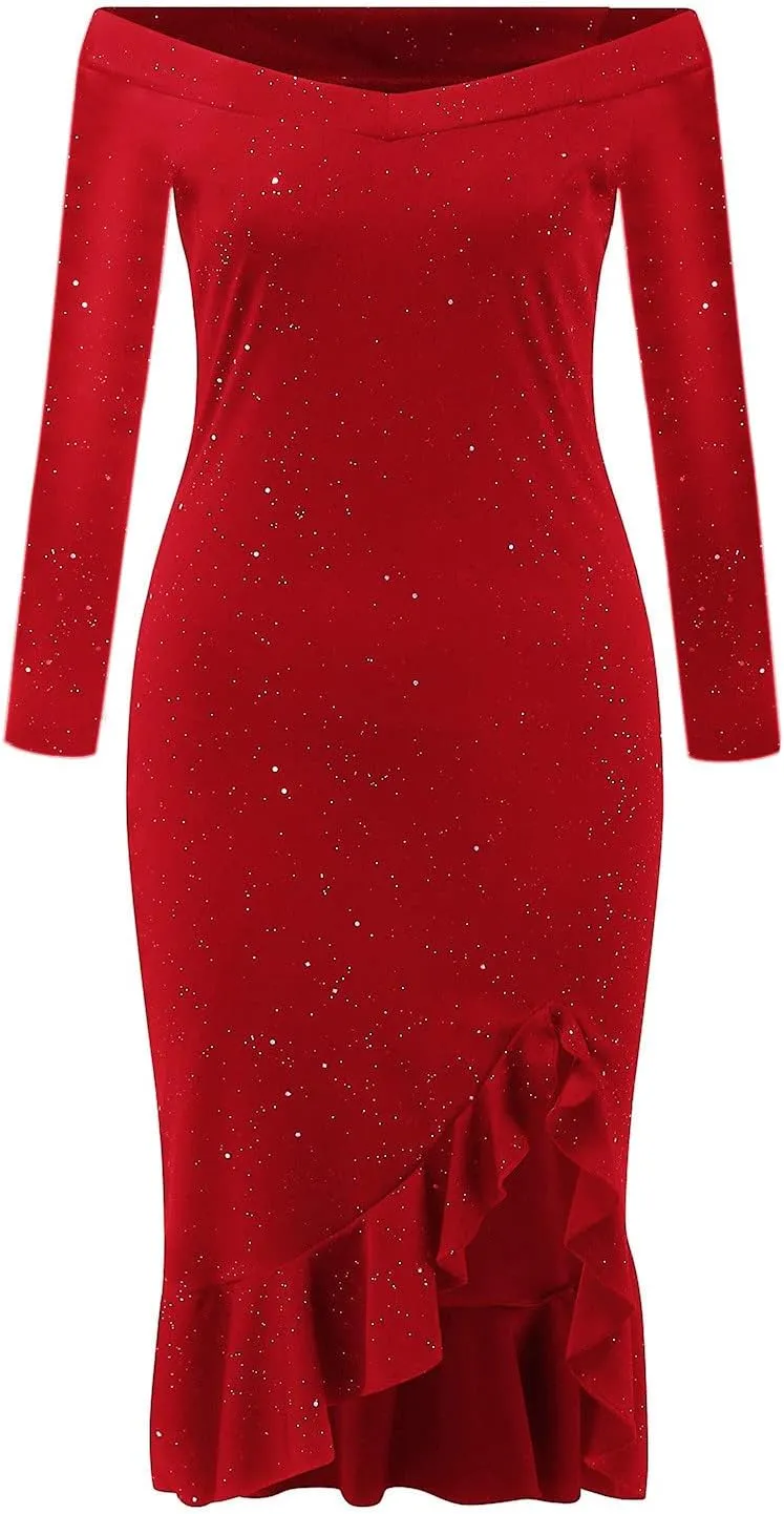 Wedding Guest Dresses for Women Sexy One Shoulder Sequin Smocked Formal Dress Sleeveless Side Slit Evening Party Dress