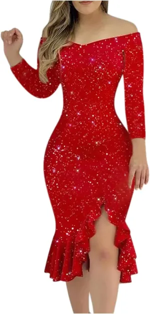 Wedding Guest Dresses for Women Sexy One Shoulder Sequin Smocked Formal Dress Sleeveless Side Slit Evening Party Dress