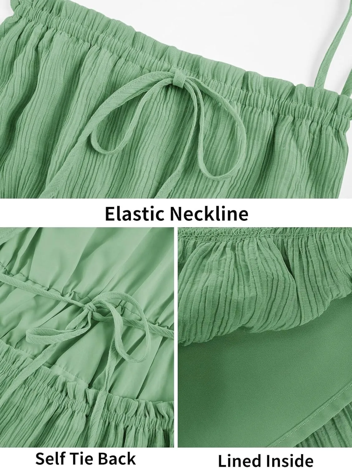 Wenrine Womens Summer Beach Dresses Backless Spaghetti Straps Self Tie Tiered Flowy Casual Maxi Dress with Pockets