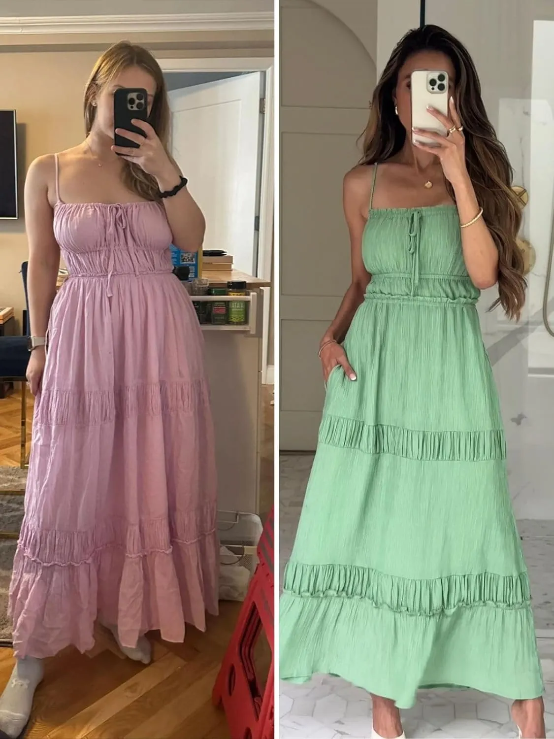 Wenrine Womens Summer Beach Dresses Backless Spaghetti Straps Self Tie Tiered Flowy Casual Maxi Dress with Pockets