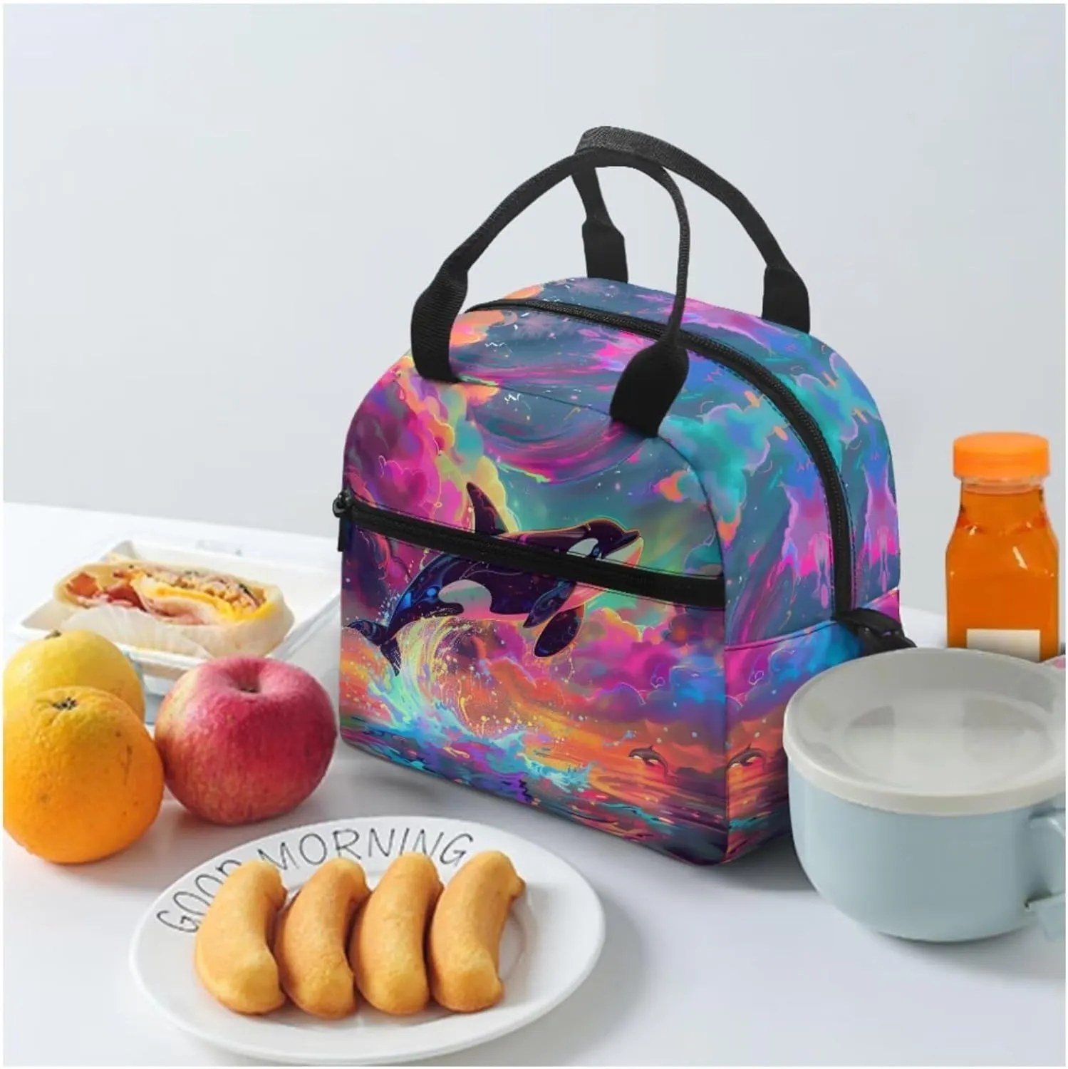 Whales Print Backpack Set for Boys 4-7 Toddler Backpack Multi-functional Bookbag with Handle Straps Thermal Meal Bag Pen Case for Travel Hiking Camping Picnic