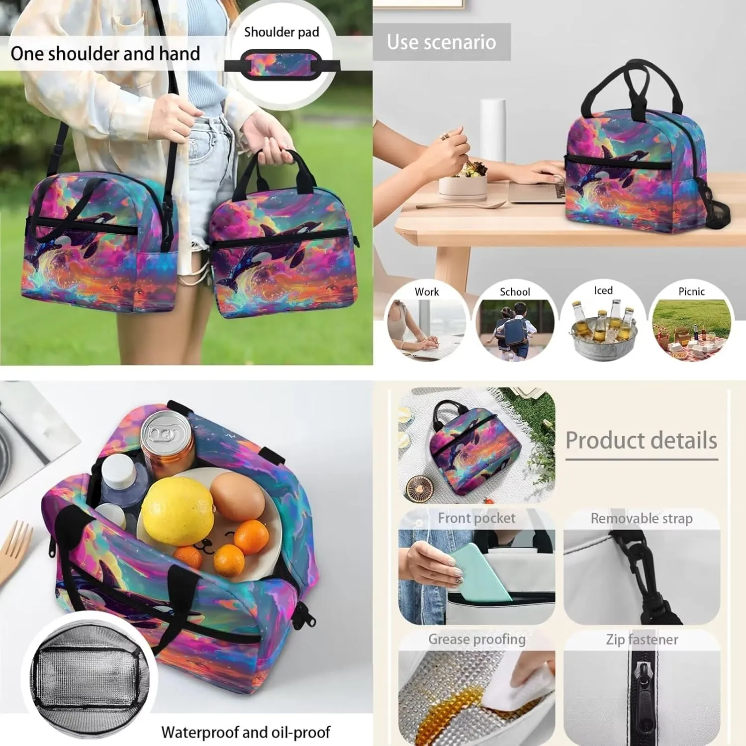 Whales Print Backpack Set for Boys 4-7 Toddler Backpack Multi-functional Bookbag with Handle Straps Thermal Meal Bag Pen Case for Travel Hiking Camping Picnic
