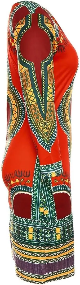 Women Bohemian V Neck African Printed Ethnic Style Summer Bodycon Shift Dress