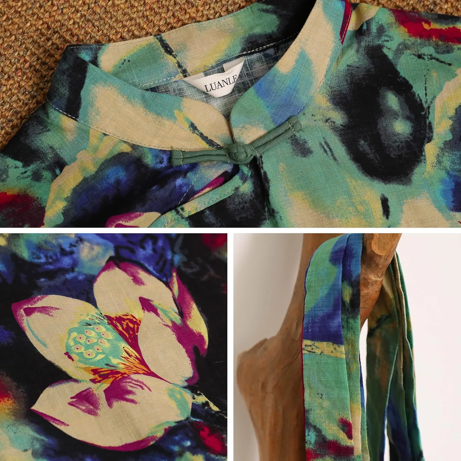 Women Boho Floral Print Cotton Long Maxi Skirt with Pockets and Adjustable Waistband Beach Casual Summer Dress