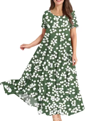 Women Casual Plus Size Loose Bohemian Flower Maternity Dress Short Sleeve Long Boho Maxi Spring Dress