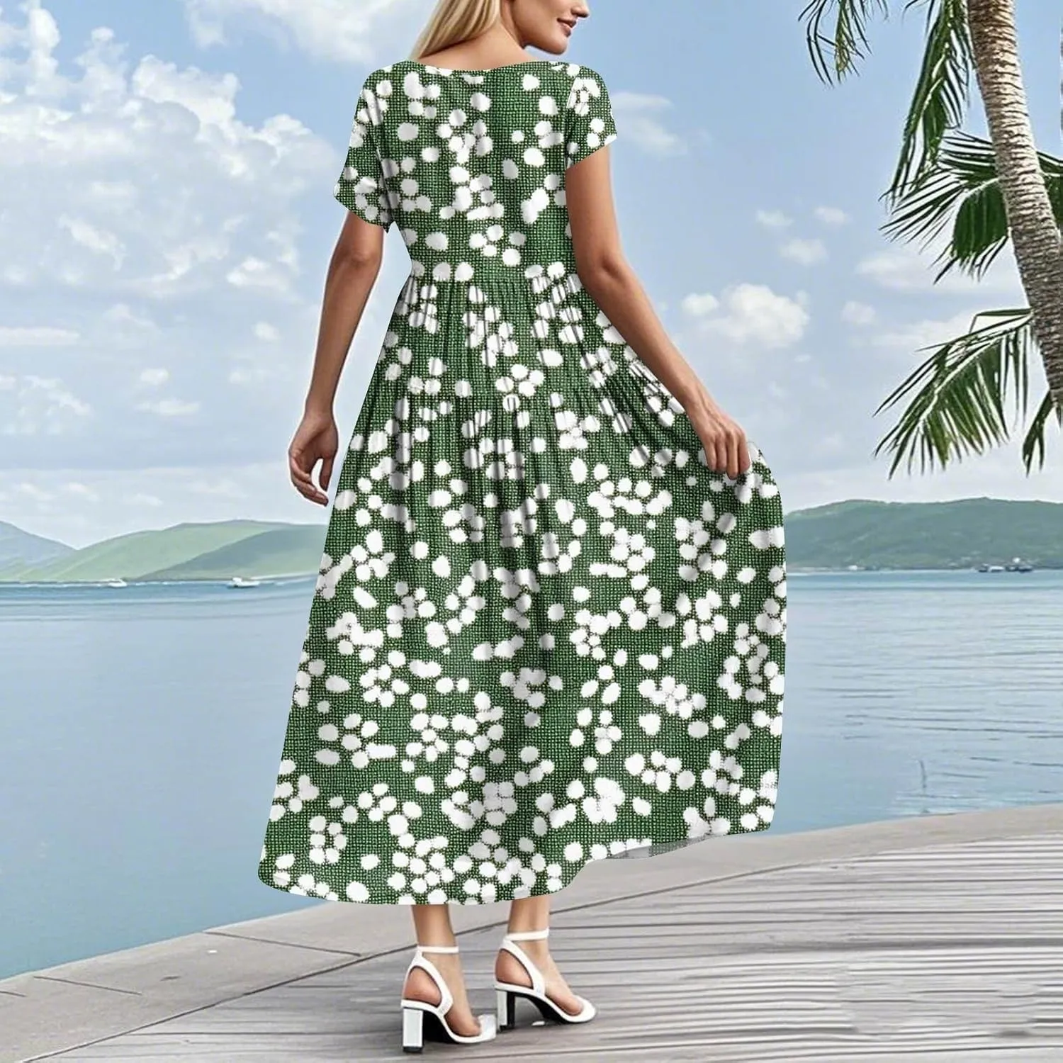 Women Casual Plus Size Loose Bohemian Flower Maternity Dress Short Sleeve Long Boho Maxi Spring Dress
