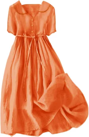 Women Cotton Linen Dresses 3/4 Sleeve Floral Print 2025 Maxi Button Down Casual Boho Plus Size A Line Summer Dress