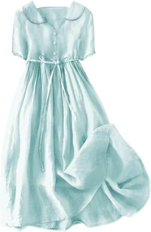 Women Cotton Linen Dresses 3/4 Sleeve Floral Print 2025 Maxi Button Down Casual Boho Plus Size A Line Summer Dress