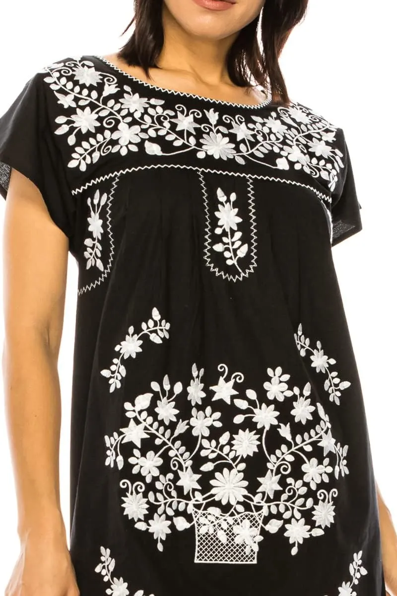 Women Embroidered Traditional Mexican Bohemian Long Casual Dress