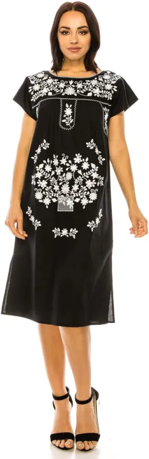 Women Embroidered Traditional Mexican Bohemian Long Casual Dress