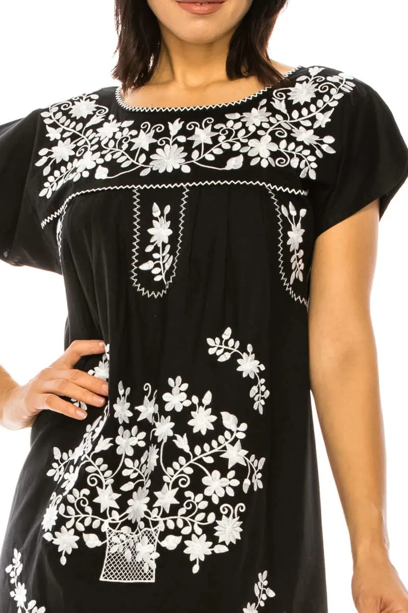 Women Embroidered Traditional Mexican Bohemian Long Casual Dress