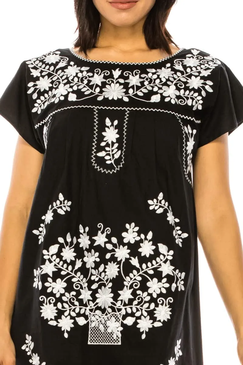 Women Embroidered Traditional Mexican Bohemian Long Casual Dress