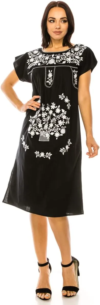 Women Embroidered Traditional Mexican Bohemian Long Casual Dress