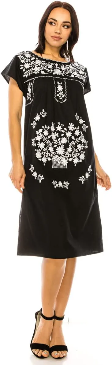 Women Embroidered Traditional Mexican Bohemian Long Casual Dress