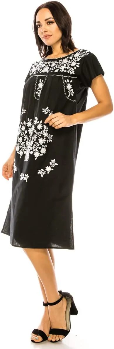 Women Embroidered Traditional Mexican Bohemian Long Casual Dress