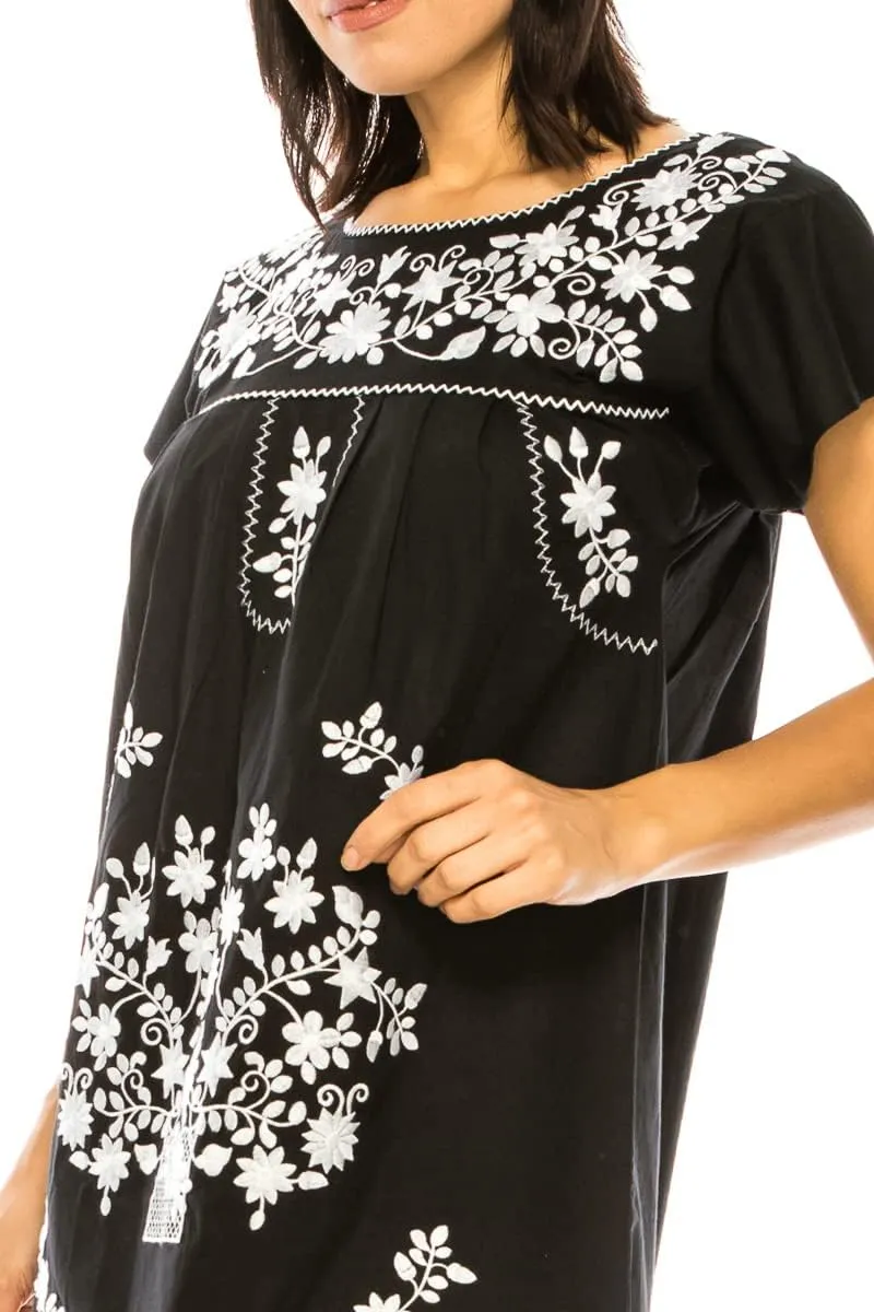 Women Embroidered Traditional Mexican Bohemian Long Casual Dress