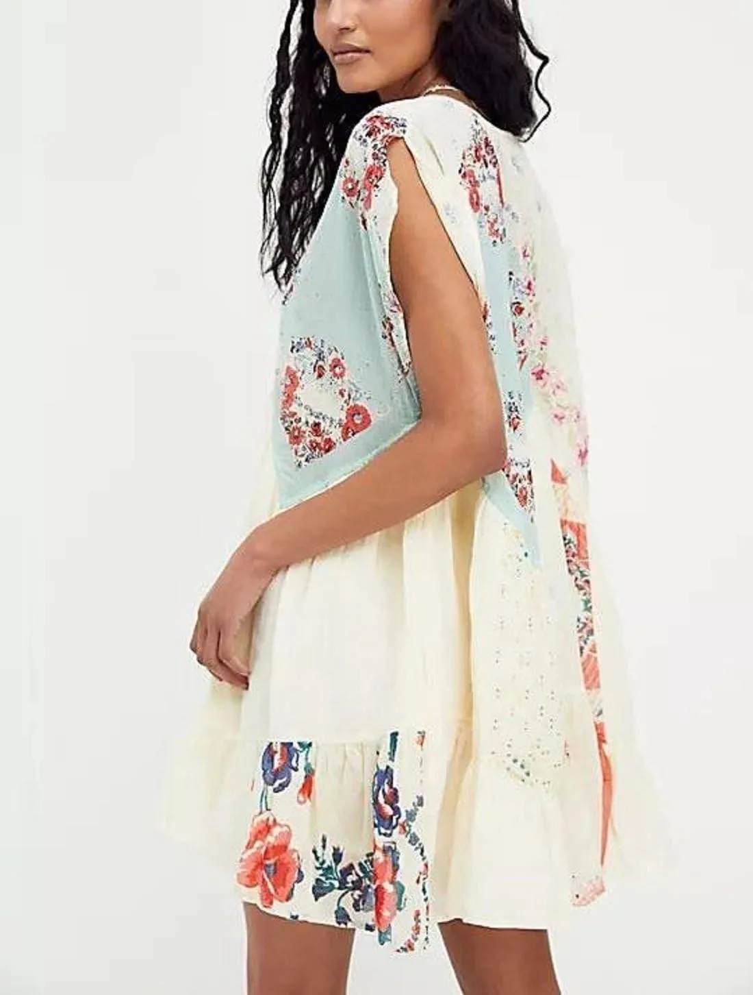 Women Floral Mini Dress Y2k Deep V Neck Puff Sleeve Flowy Short Dress 2025 Summer Boho Beach Vacation Sundress
