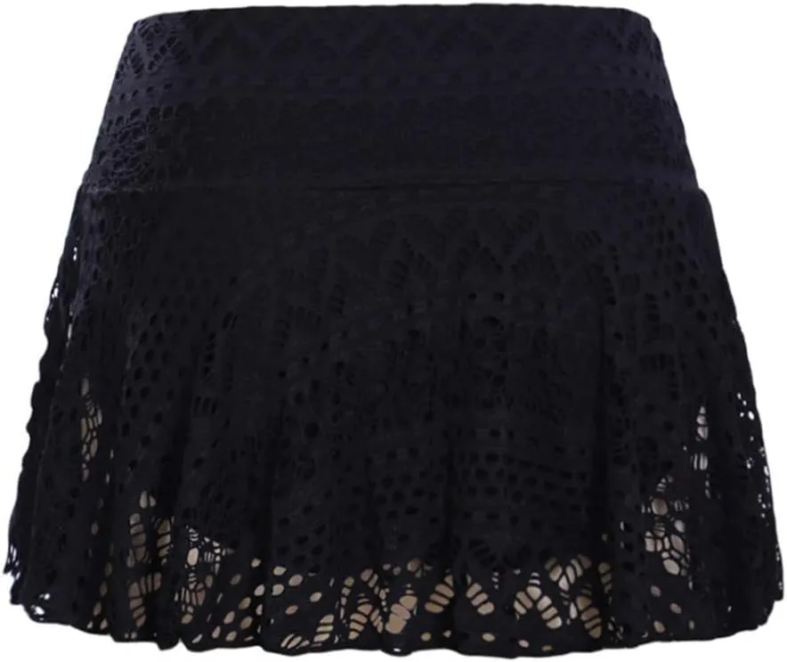 Women Lace Crochet Swim Skirt Bikini Bottom Swimsuit Board Shorts Skort Swimdress Sexy Hollow Mini Skirts