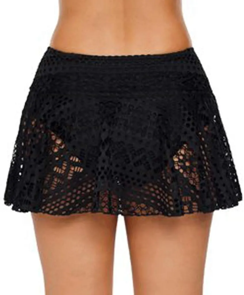 Women Lace Crochet Swim Skirt Bikini Bottom Swimsuit Board Shorts Skort Swimdress Sexy Hollow Mini Skirts