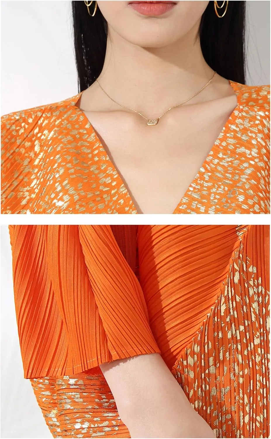 Women Long Bat Sleeve Dress V Neck Pleated Plus Size Elegant Stretchy Midi Dress for Party Club