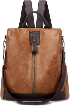 Women Multi Functional Backpack Anti Theft Shoulder Bag Bucket bags Satchel Purse-Brown