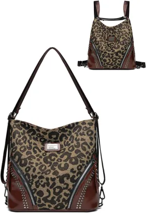 Women Multi Functional Backpack Leopard Big Shoulder Bag Bucket bags Satchel Purse-Leopard