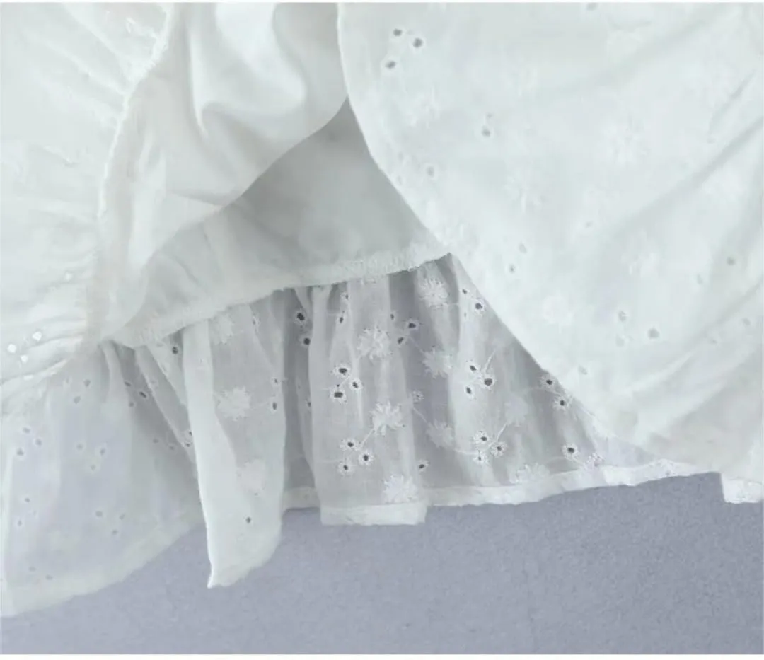 Women Sexy Sweet Bow Lace Spliced Sling Mini Dresses Hollow Out Embroidery A-Line Dress