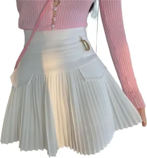 Women Solid Simple Mini Elegant Fit Slim Stylish Skirt Women High Waist Mini Fashion Soft Pleated Skirt