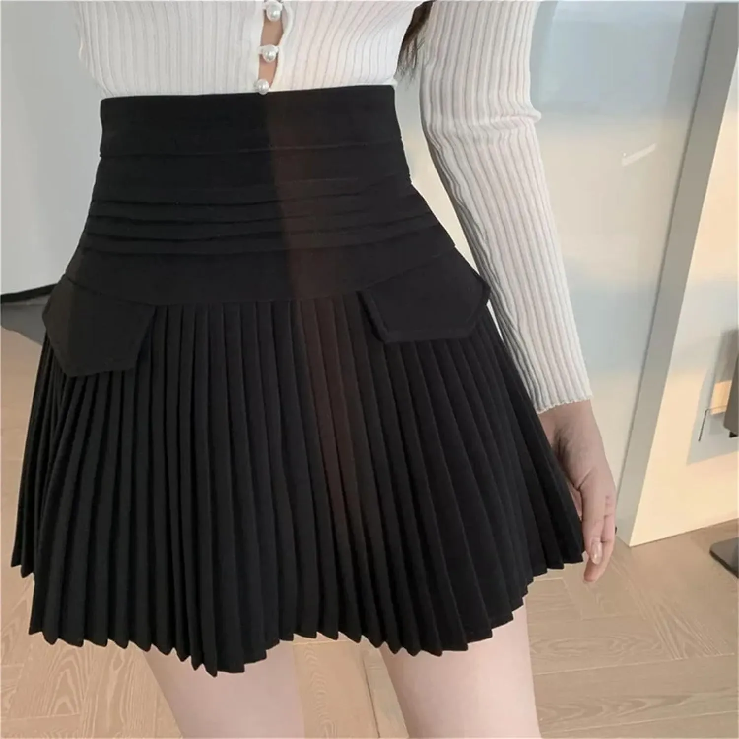 Women Solid Simple Mini Elegant Fit Slim Stylish Skirt Women High Waist Mini Fashion Soft Pleated Skirt