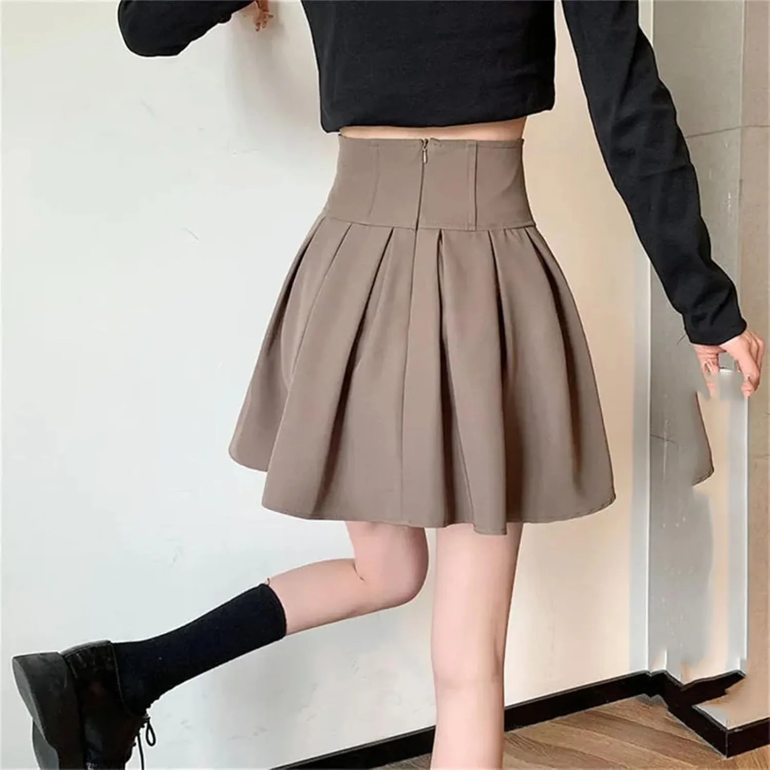 Women Solid Simple Mini Elegant Fit Slim Stylish Skirt Women Style Pleated Skirt Female Show Leg Length A-Line Skirts