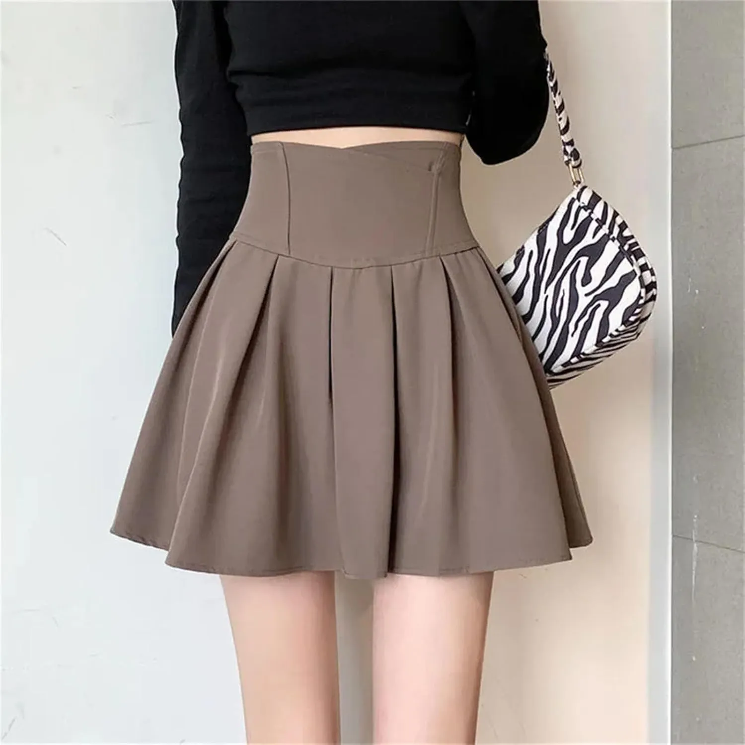 Women Solid Simple Mini Elegant Fit Slim Stylish Skirt Women Style Pleated Skirt Female Show Leg Length A-Line Skirts