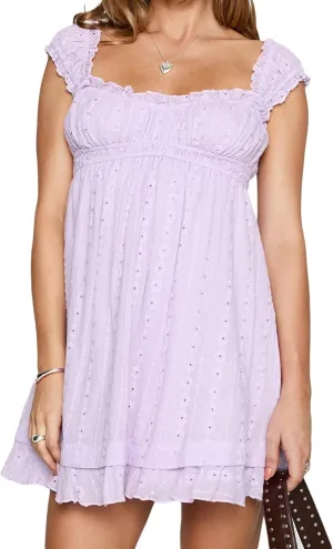 Women Summer Mini Dress Casual Loose Floral Embroidery Ruffle A Line Dress Sleeveless Backless Short Beach Sundress