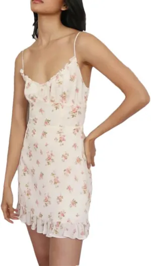 Women V Neck Floral Print Dress Vintage Spaghetti Strap Zipper Ruffle Beach Mini Dresses