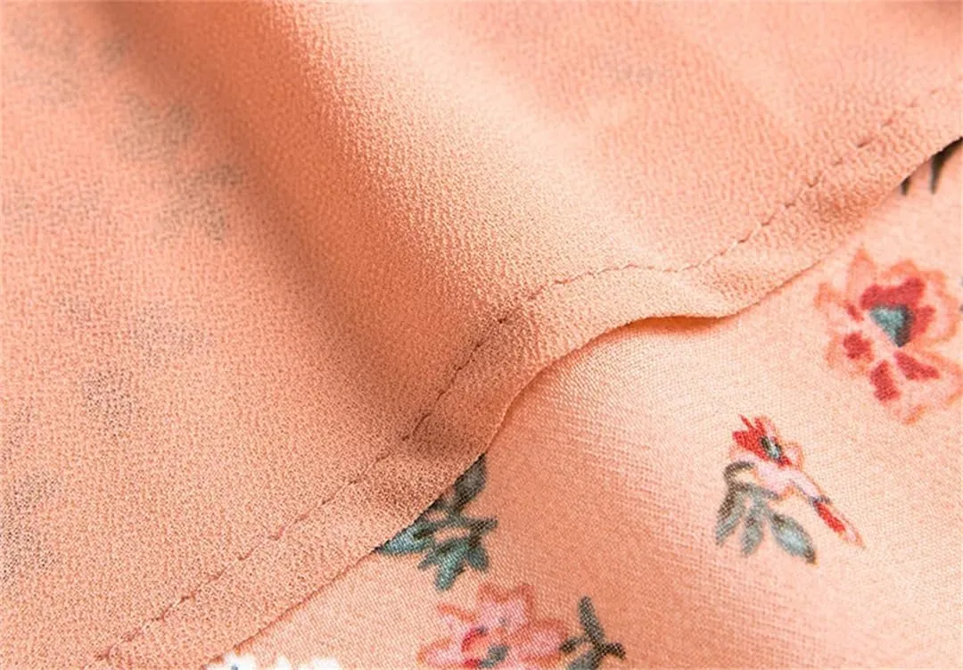 Women Vintage Floral Dress Sweetheart Neck Ruffle Spaghetti Strap Tie Chiffon Midi Dresses