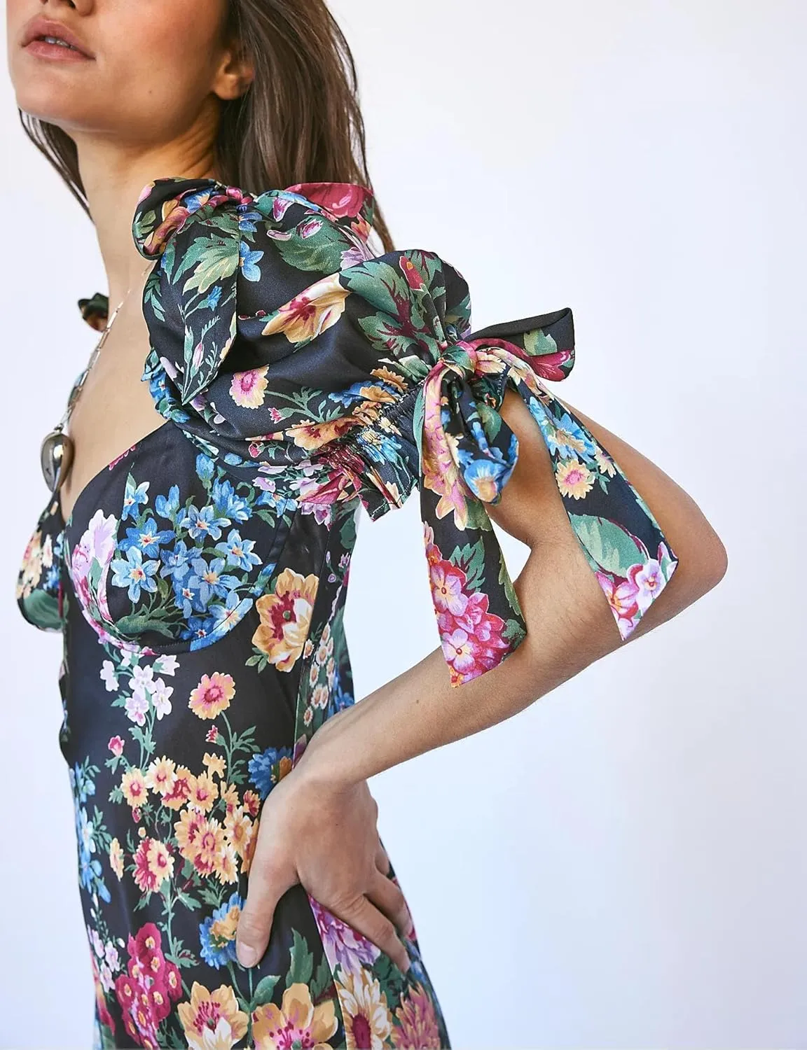 Women Y2k Boho Maxi Dress Floral Puff Short Sleeve Flowy Long Dresses Summer Backless Beach Vacation Sundress
