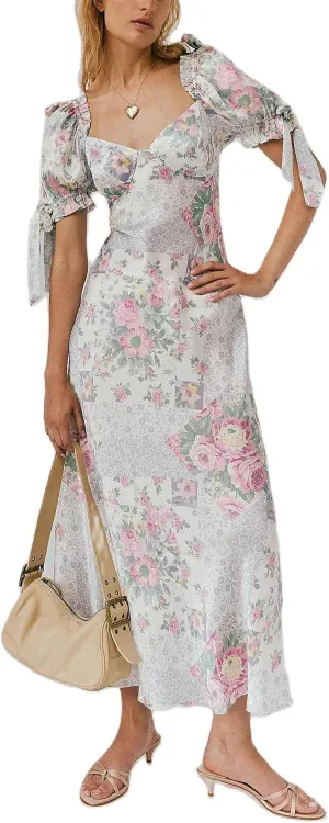 Women Y2k Boho Maxi Dress Floral Puff Short Sleeve Flowy Long Dresses Summer Backless Beach Vacation Sundress