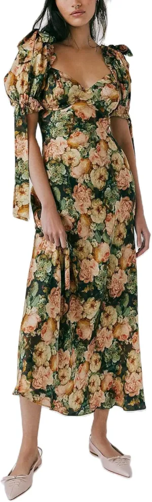Women Y2k Boho Maxi Dress Floral Puff Short Sleeve Flowy Long Dresses Summer Backless Beach Vacation Sundress