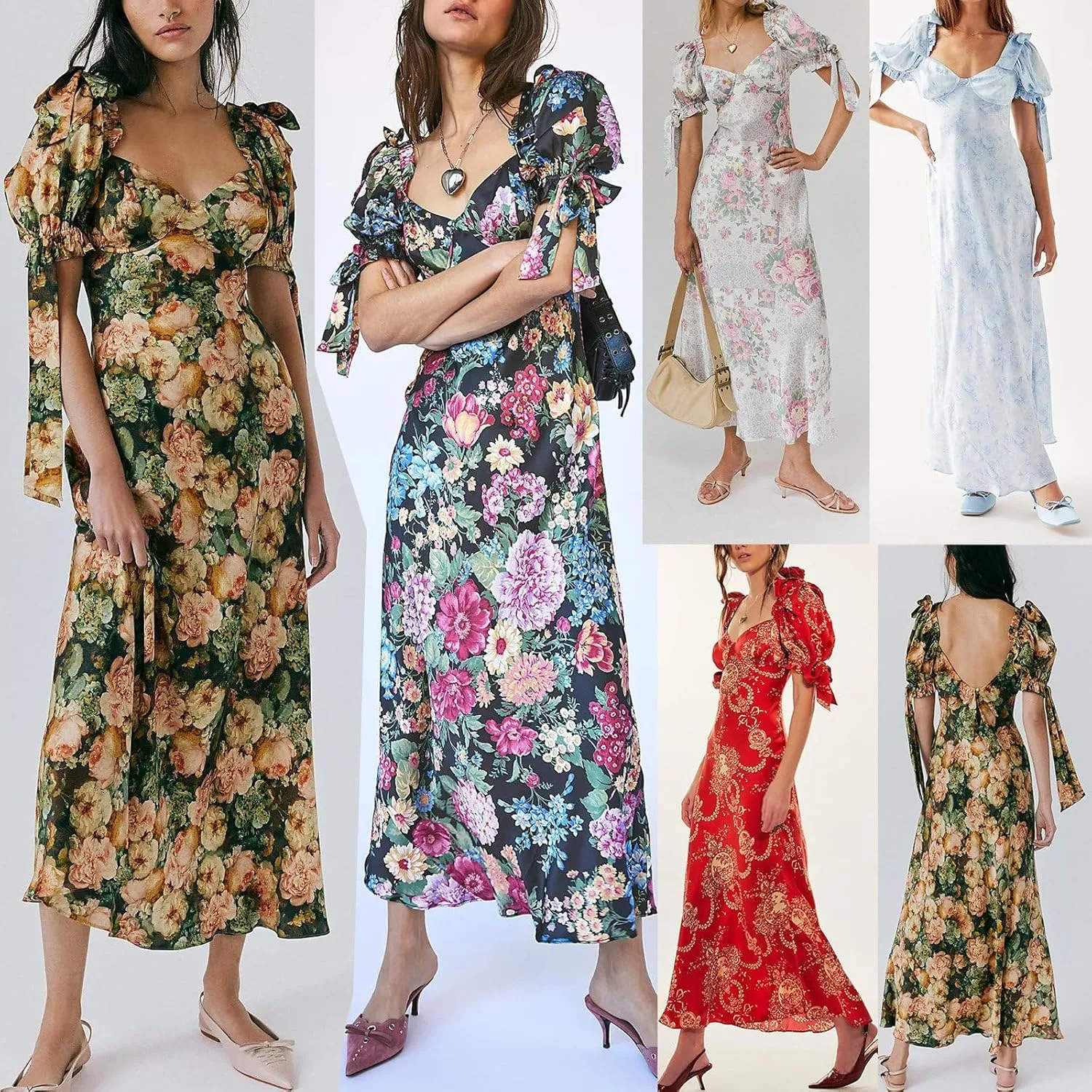 Women Y2k Boho Maxi Dress Floral Puff Short Sleeve Flowy Long Dresses Summer Backless Beach Vacation Sundress