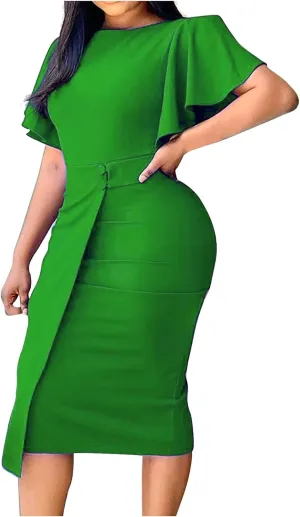 Women's 2024 Ruffle Dress Midi Dress Crew Neck Flowy Swing Tiered Fall Casual Knee Length Plus Size Dresses