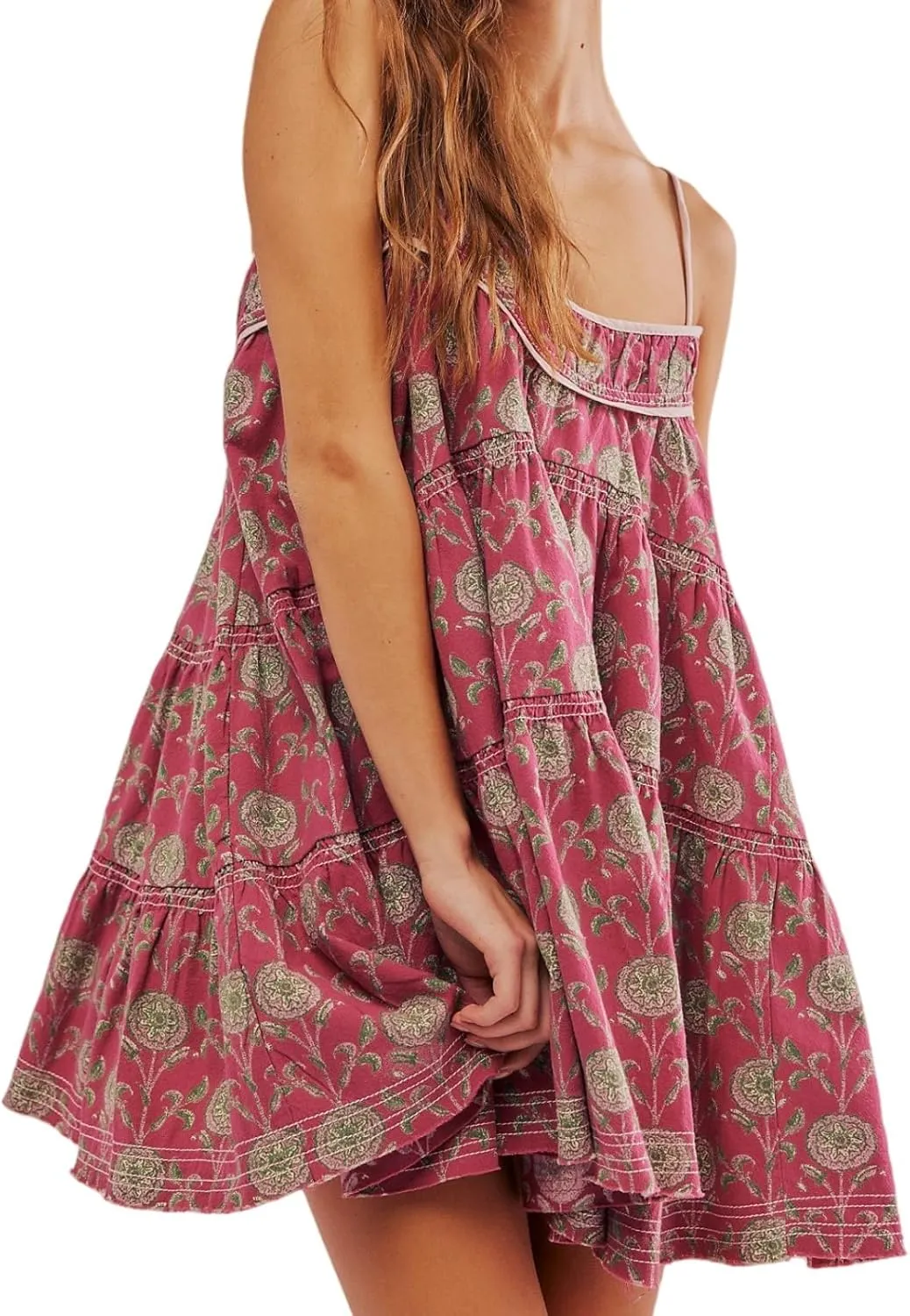 Women's Adjustable Spaghetti Strap Mini Dress Summer Floral Boho Flowy Dresses Beach Wedding Guest Sundress