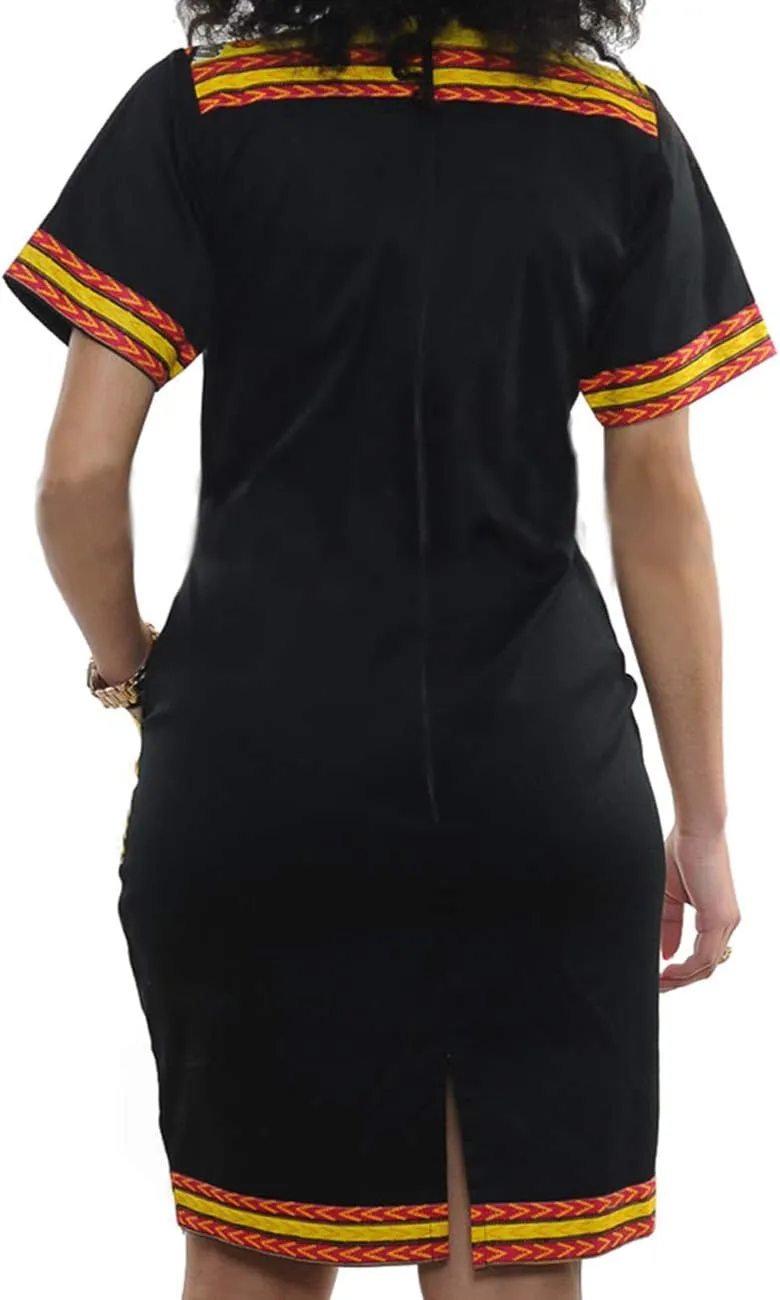 Women's Bodycon Dashiki African Midi Dresses Bohemian Vintage Club Dress with Pocket
