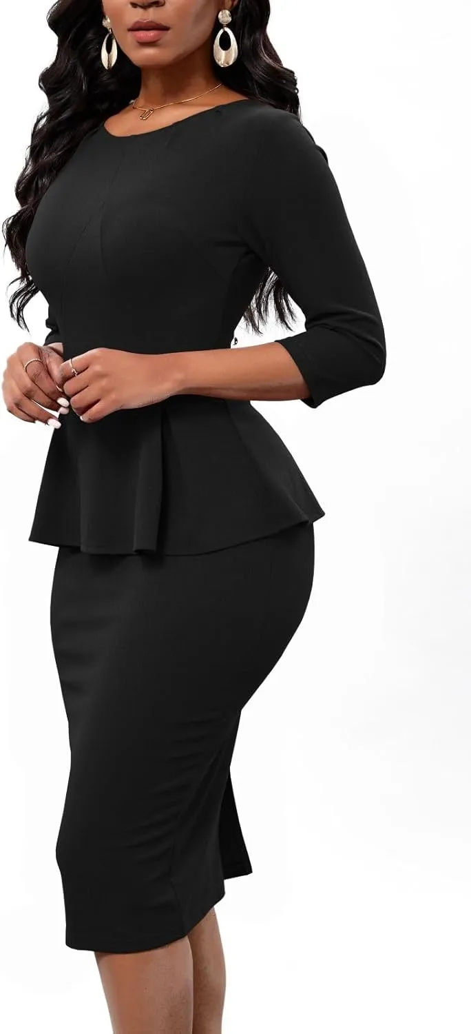 Women's Bodycon Pencil Dress Church Teacher Office Modest Business Wear to Work Sheath Suiting Dresses