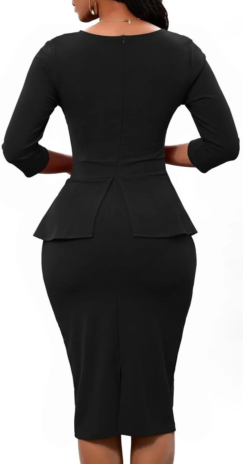 Women's Bodycon Pencil Dress Church Teacher Office Modest Business Wear to Work Sheath Suiting Dresses