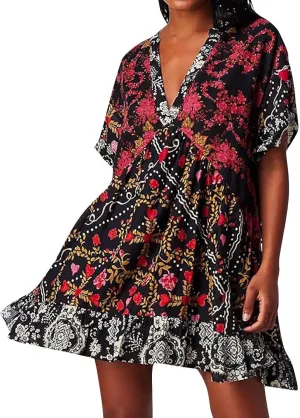 Womens Bohemian Babydoll Dress Casual Summer Floral Dresses Short Sleeve V Neck Sundress Flowy Ruffle Dress