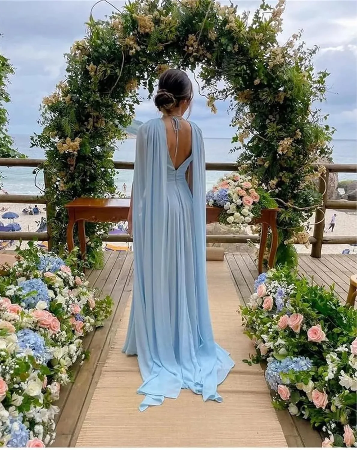 Women's Bridesmaid Dresses with Sleeves Pleated Chiffon V Neck Formal Evening Dress