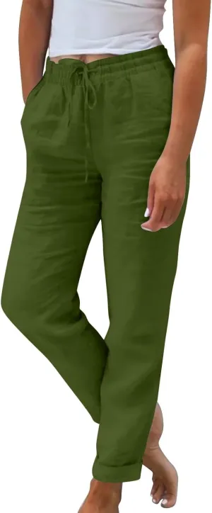 Womens Capris for Summer Cotton Linen Pants Casual 2025 Loose Comfy Trendy Elastic Waist Cropped Trouser Plus Size